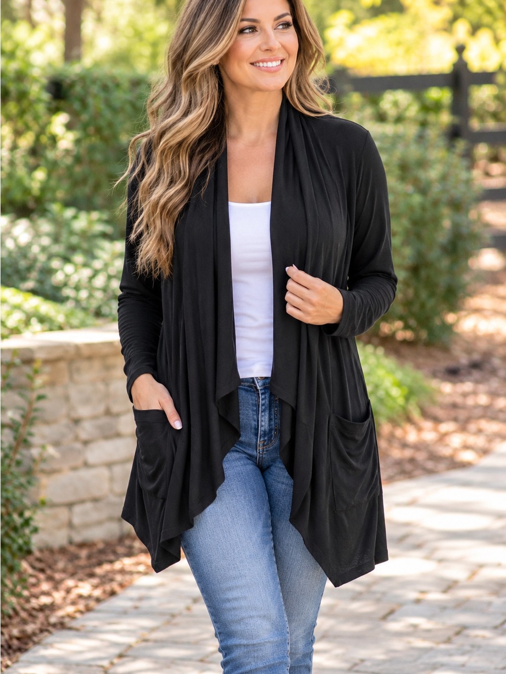 Athleta Women's Black Draped Open Front Cardigan Sweater Size Large
